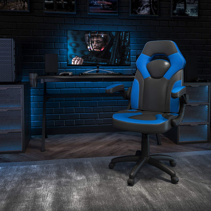 Flash Furniture X10 Gaming Chair - Ergonomic Office Chair for PC & Gaming Setups, Adjustable Gamer Chair with LeatherSoft Back Support, Blue/Black