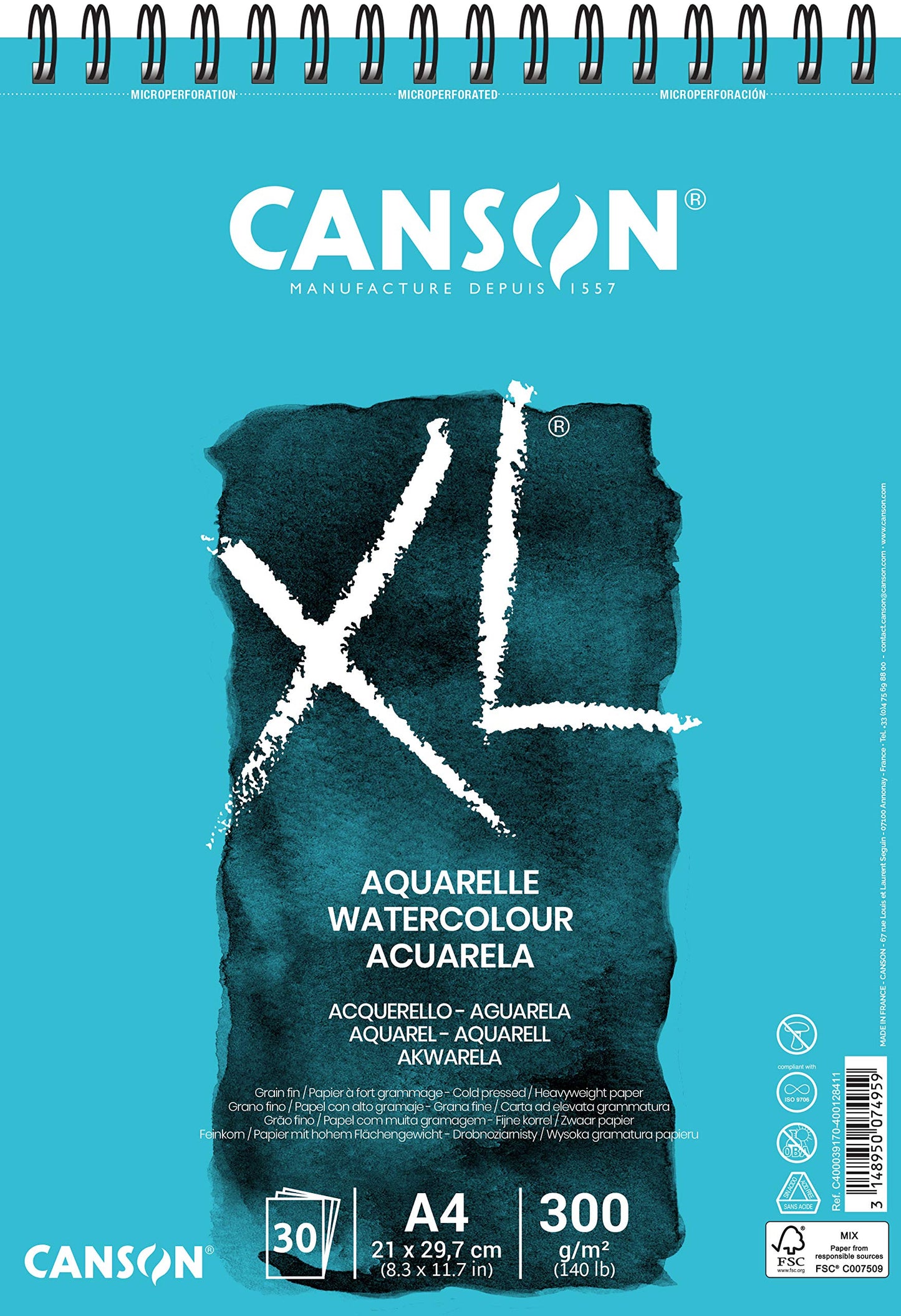400039170 Canson - XL WC Spiral Pad - A4 300 gsm, 30 sheets