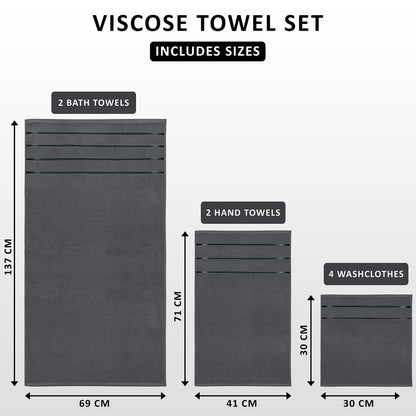 Utopia Towels 8-Piece Luxury Towel Set with Viscose Stripe, Grey