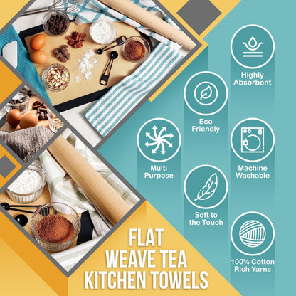 KAF Home Mixed Flat & Terry Kitchen Towels | Two Sets of 3 18 x 28 Inches | 4 Flat Weave Towels for Cooking and Drying Dishes