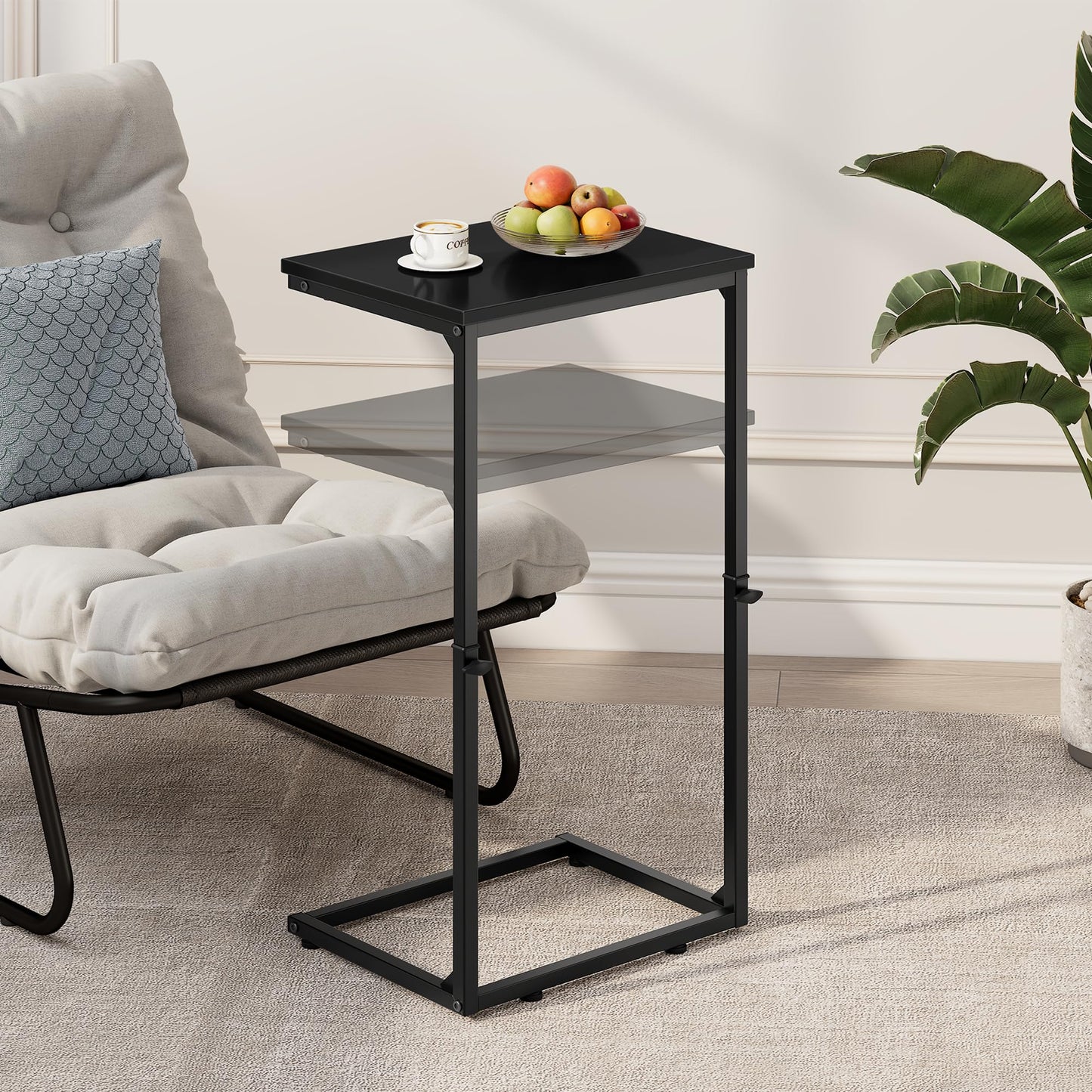Vagusicc C-Shaped Side Table, Adjustable Height 45-85cm Sofa Side Tables, Small Side Table for Small Spaces