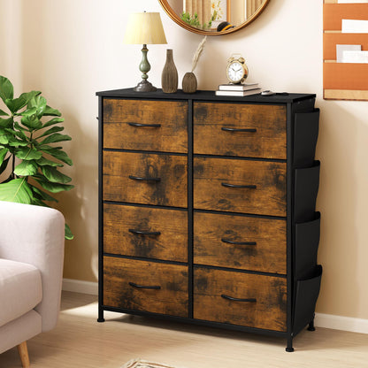 YITAHOME Chest of Drawers with 8 Drawers, Fabric Drawers Cabinet with Side Pocket&Hooks,Easy Pull Handle,Sturdy Steel Frame,Storage Drawers for
