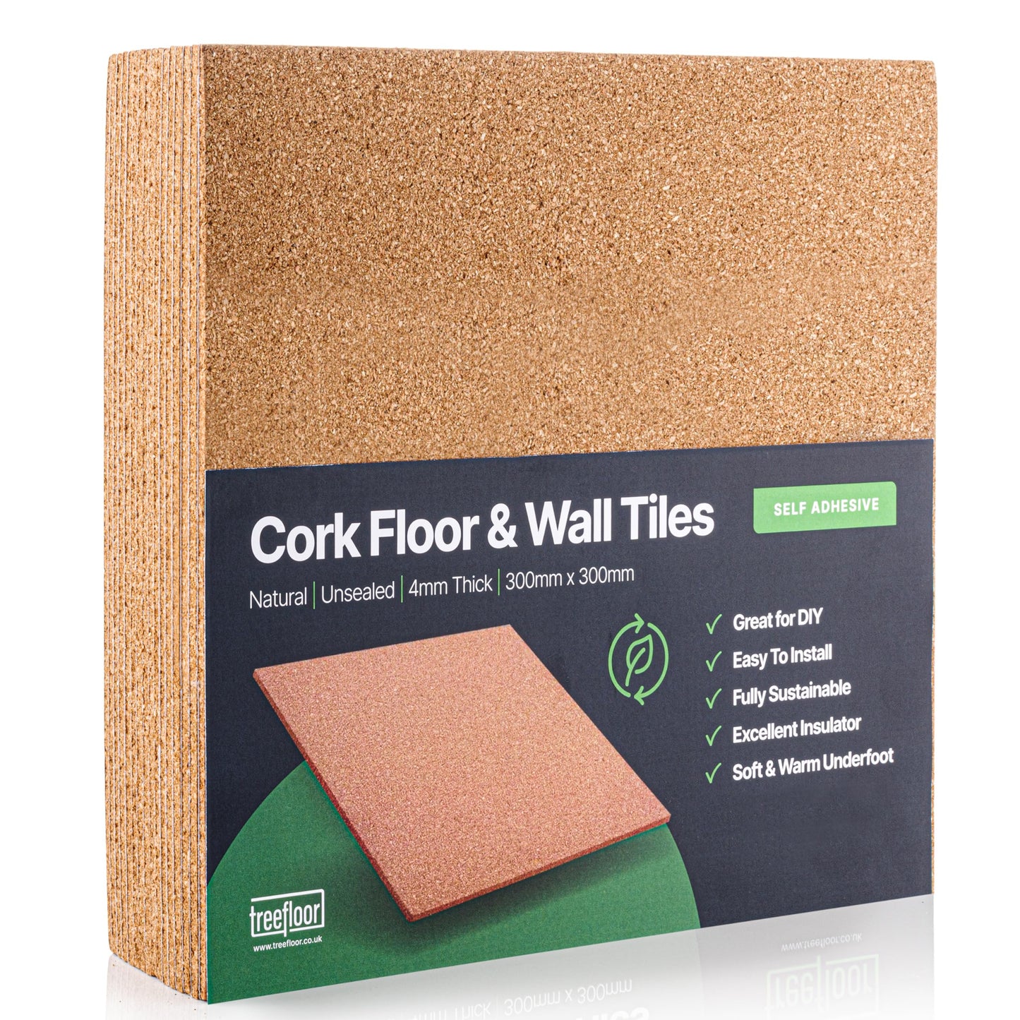 Treefloor Natural Self-Adhesive Cork Tiles (300mm x 300mm x 4mm, 20, Tiles)