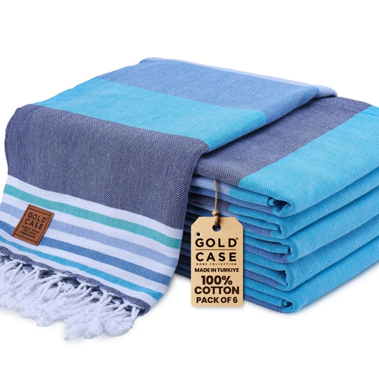 GOLD CASE HOME COLLECTION Olympos Turkish Beach Towel Set of 6-100% Cotton & Sand Free Towels for Vacation Essentials - XXL Pre Washed Quick Dry