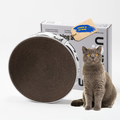 Scratching Bed for Cats ? XL 46 cm Round Scratcher Made from 100% Recycled Corrugated Cardboard, Round Cat Bed with Natural Catnip, Robust Accessory
