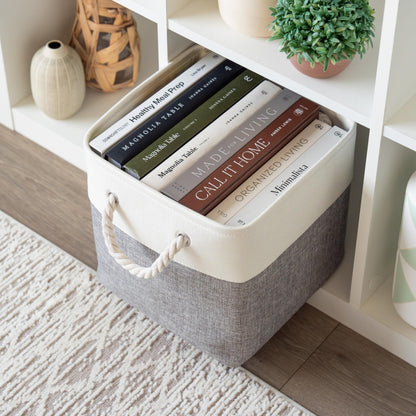 OrganiHaus Fabric Storage Boxes, Set of 3 Foldable 28x28 Cube Organiser Bins with Rope Handles for Shelves, Nursery & Closet