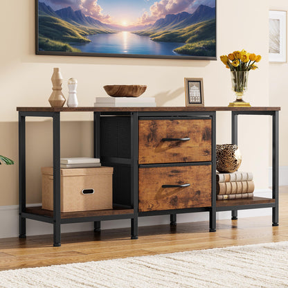 YITAHOME TV Stand, TV Cabinet up to 47 Inch, TV Unit with 2 Fabric Drawers and 2 Open Shelves, 110 x 30 x 50cm Chest of Drawers for Living Room