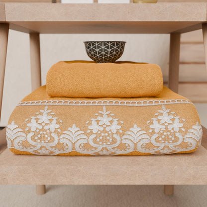 PETTI Artigiani Italiani - 100% Cotton Terry Bath Towels, 1+1 Towel Set, 2 Pieces 1 Face Towel and 1 Hand Towel, Orange