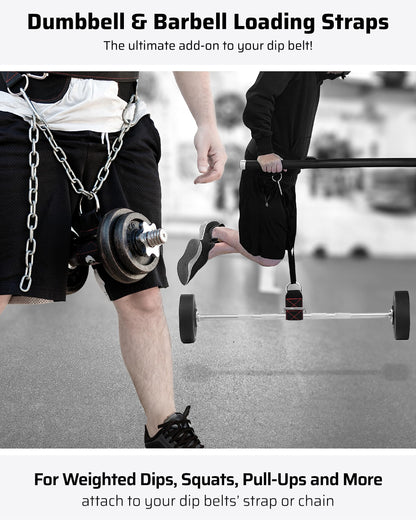 THEFITGUY Dumbbell & Barbell Loading Straps | Attachment Straps for Dips, Pullups, Squats | Ultra Strong, Heavy Duty & Secured | Attach any Dumbbell &