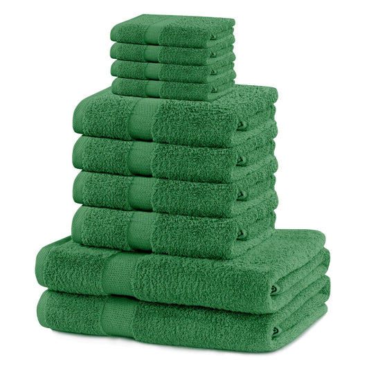 DecoKing Set of 10 Cotton Quality 525 g/m? 4 Guest Towels 30 x 50 cm 4 Hand Towels 50 x 100 cm and 2 Bath Towels 70 x 140 cm Green Absorbent Marina