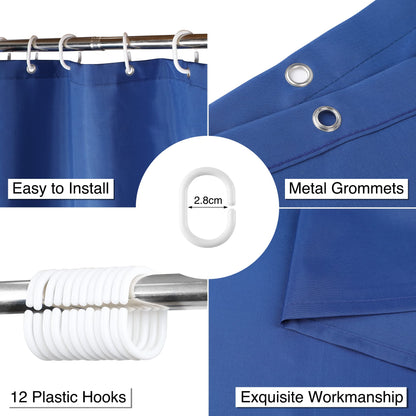 WELTRXE Shower Curtain Mould Proof Resistant, 180x180cm Waterproof Bathroom Curtain Set With Hooks, Weighted Hem