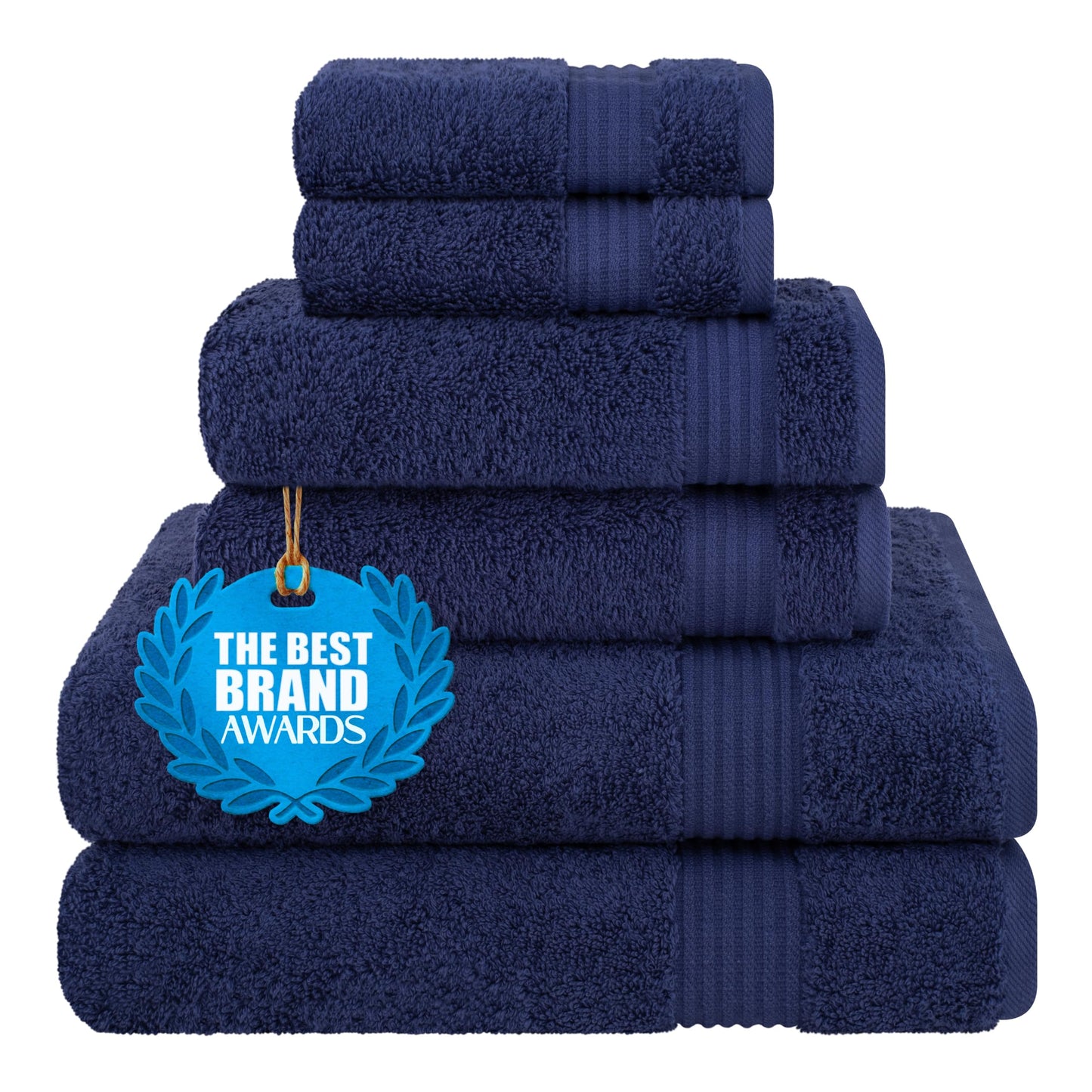 Cotton Paradise 6 Piece Towel Set, 100% Turkish Cotton Soft Absorbent Towels for Bathroom, 2 Bath Towels 2 Hand Towels 2 Washcloths, Navy Blue