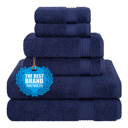 Cotton Paradise 6 Piece Towel Set, 100% Turkish Cotton Soft Absorbent Towels for Bathroom, 2 Bath Towels 2 Hand Towels 2 Washcloths, Navy Blue