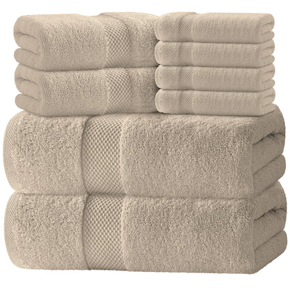 White Classic Luxury Brown Bath Towel Set of 8 Pieces - 100% Turkish Cotton 700 GSM Highly Absorbent Towels for Bathroom, 2 Bath Towels