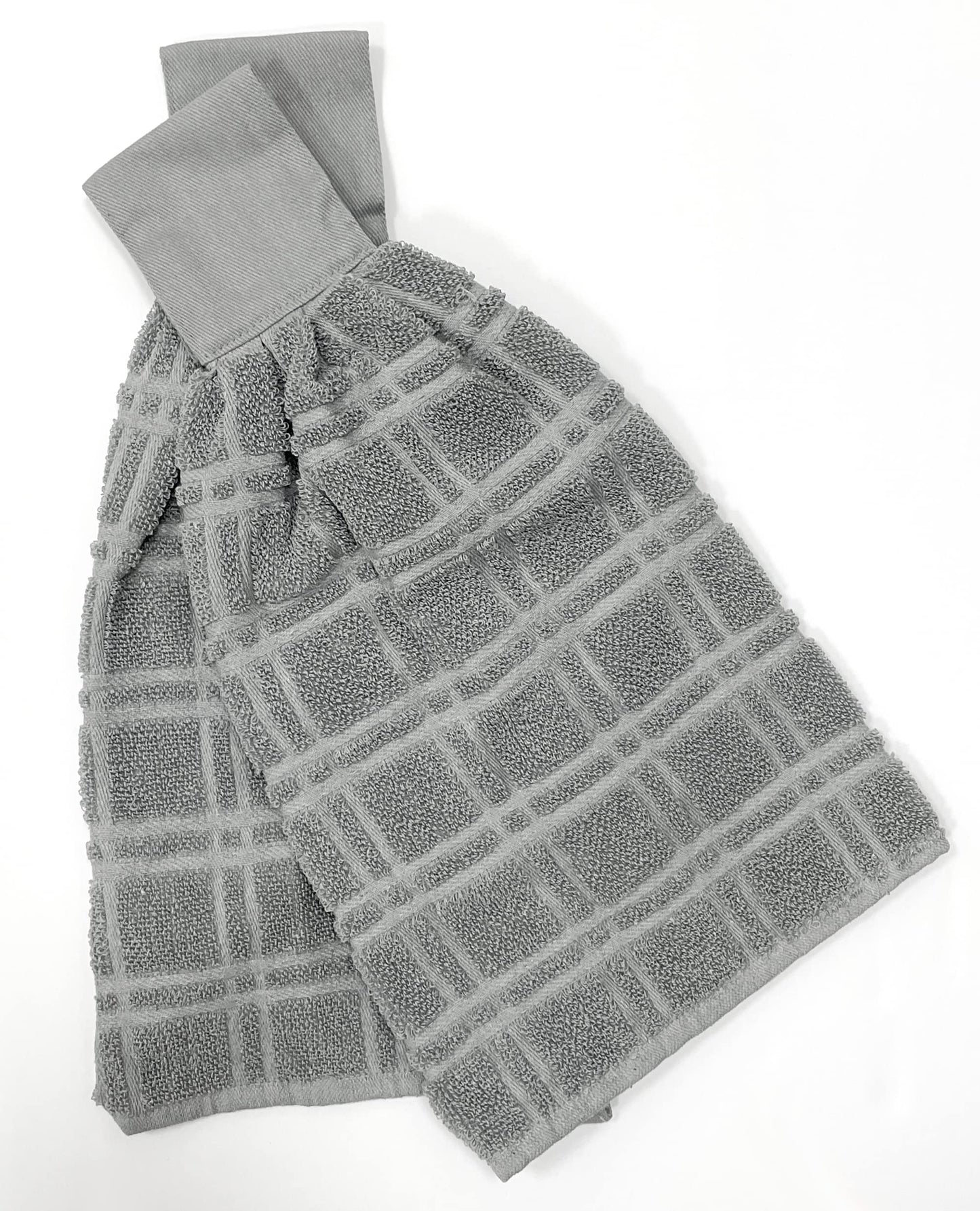 ZENVY Tie Latch Towels Set of 2 | Hanging Hand Towels Set with Hook & Loop Closure (Gray)