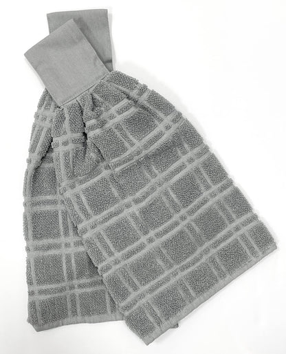 ZENVY Tie Latch Towels Set of 2 | Hanging Hand Towels Set with Hook & Loop Closure (Gray)