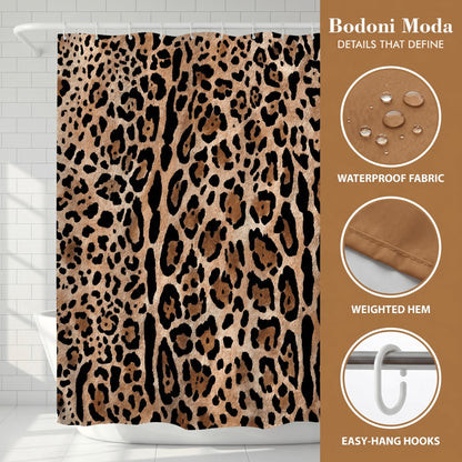 goodbath Leopard Print Shower Curtain 180x180 cm, Animal Pattern Cheetah Shower Curtains for Bathroom, Waterproof Fabric Bath Curtain with Hooks