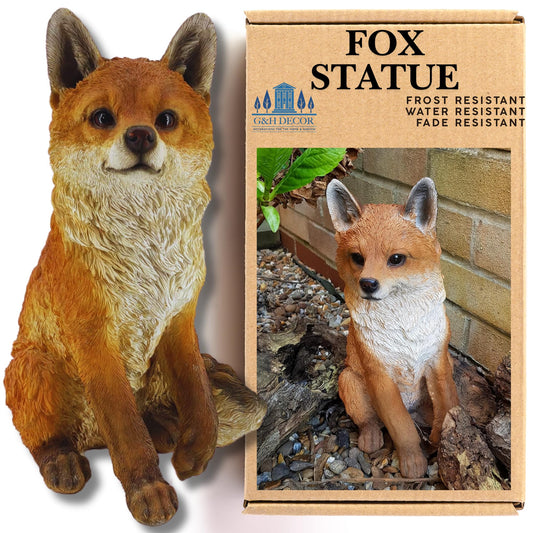 G&H Decor - Realistic Fox Woodland Polyresin Statue - Hand Painted Figurine - Intricate Detail Suitable for Indoor or Outdoor Use - Weather Resistant
