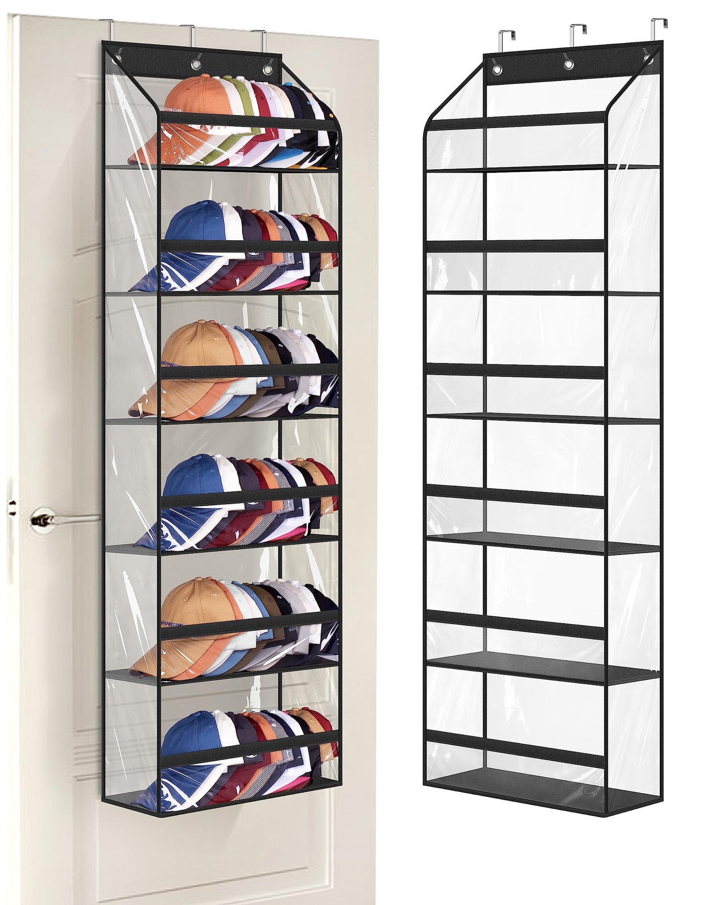 AOODA Clear Over The Door Hat Racks for Baseball Caps, Large Holds up to 72 Caps Hat Storage Organizer for Closet Wall