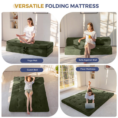 MAXYOYO Folding Mattress Double, Comfy Foldable Sofa Couch Bed, Guest Mattress with Handles Floor Futon Sofa Bed for Guest