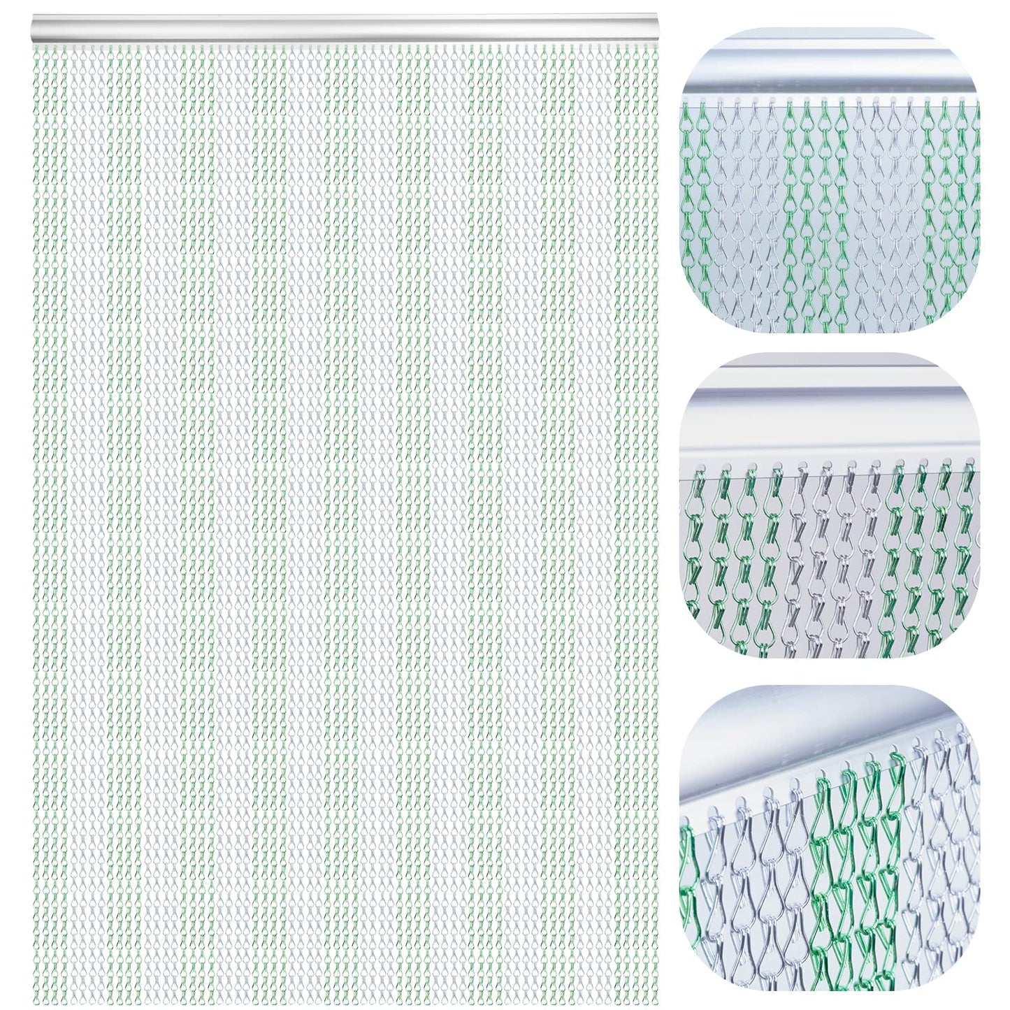 Lymmiytc Chain Door Screen 90 x 210cm Aluminium Chain Curtain for Doorways Decoration, Metal Fly Screens Insect Blinds Pest Control (Green & Silver)