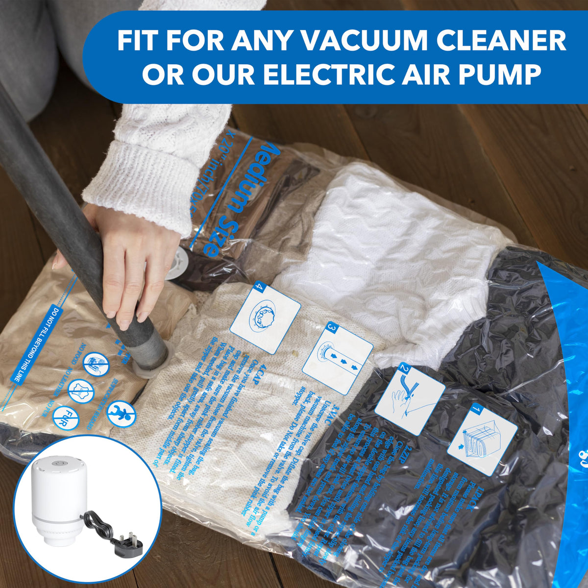 16 Pack Vacuum Storage Bags with Electric Air Pump,4 jumbo, 4 large, 4 midium, 4 small bags Airtight Compression Bags for Clothes, Pillows