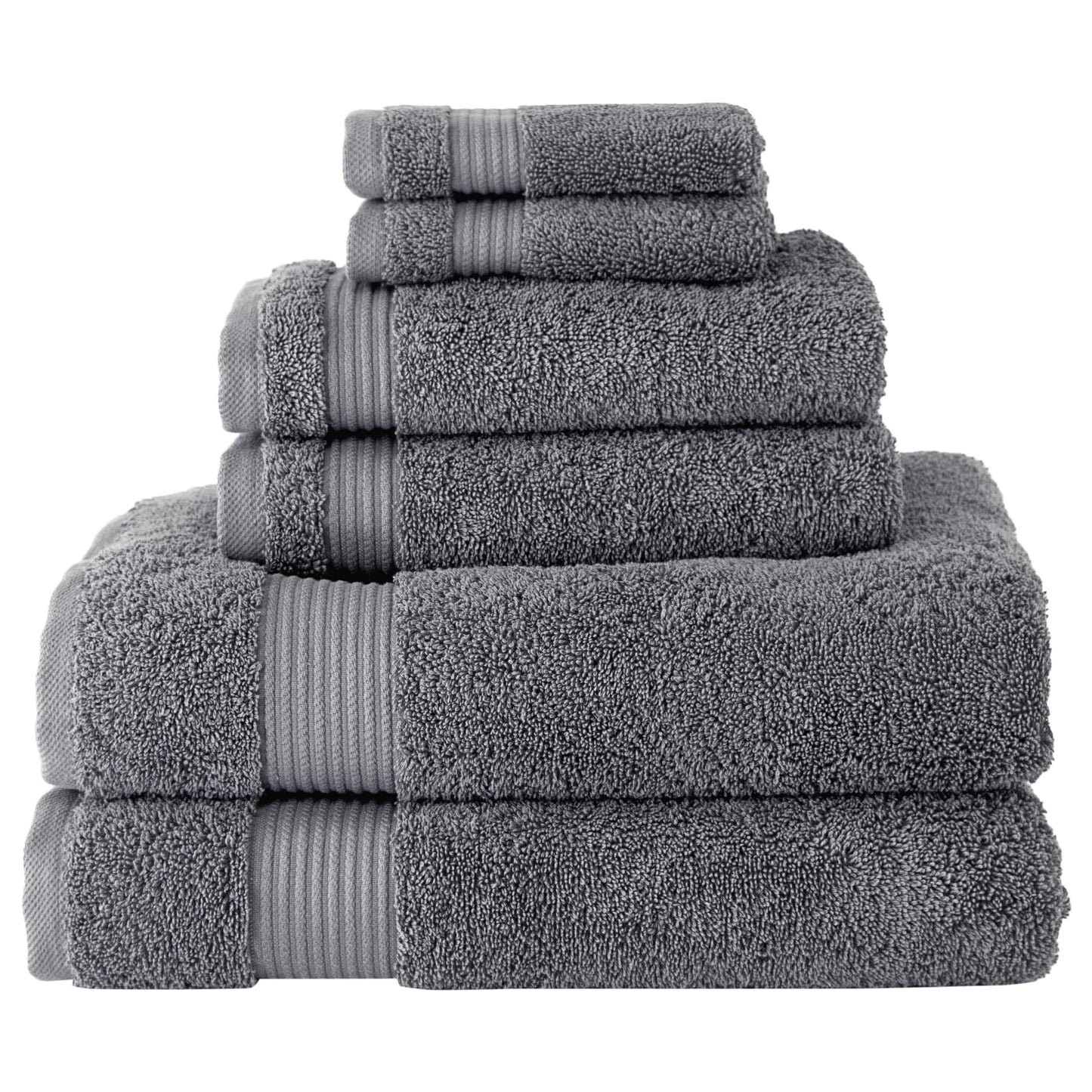 BERIBO Turkish Towel Set 100% Cotton (Serenity) 6 Pieces, 620gsm (Grey)