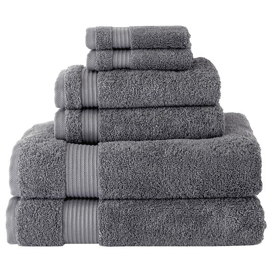 BERIBO Turkish Towel Set 100% Cotton (Serenity) 6 Pieces, 620gsm (Grey)