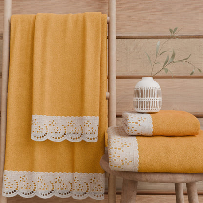 PETTI Artigiani Italiani - 100% Cotton Terry Bath Towels, 1+1 Towel Set, 2 Pieces 1 Face Towel and 1 Hand Towel, Orange