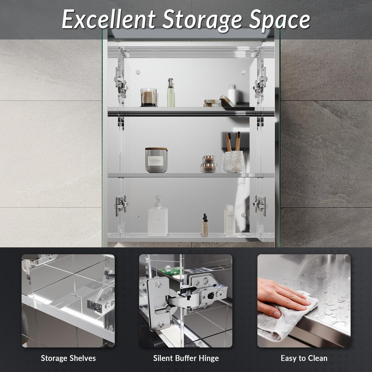 ELEGANT Bathroom Mirror Cabinet with LED Makeup Light, 520 x 650 mm