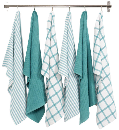 KAF Home Mixed Flat & Terry Kitchen Towels | Set of 6 18 x 28 Inches | 4 Flat Weave Towels for Cooking and Drying Dishes and 2 Terry Towels