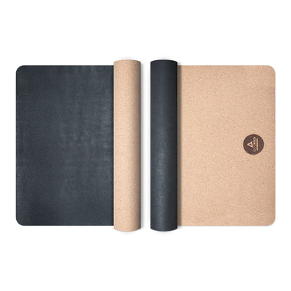 Yoga mat made of cork and rubber, 5 mm thickness, environmentally friendly and non-slip materials, included durable yoga bag made of canvas