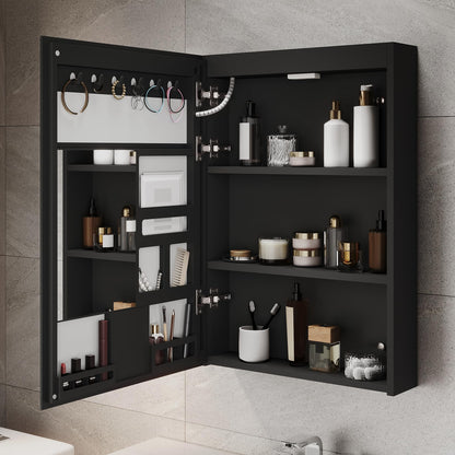 ELEGANT LED Bathroom Mirror Cabinet with Shaver Socket, Black, 485x700mm