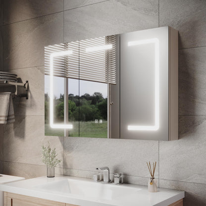 ELEGANT LED Bathroom Mirror Cabinet with Shaver Socket, Beige, 900x600mm