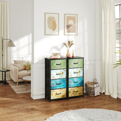 CAIYUN Chest of Drawers Bedroom with 4 Drawers and Flower Printing, Small Fabric Dressers, Dresser for Entryway Hallway Living Room, Closet Storage