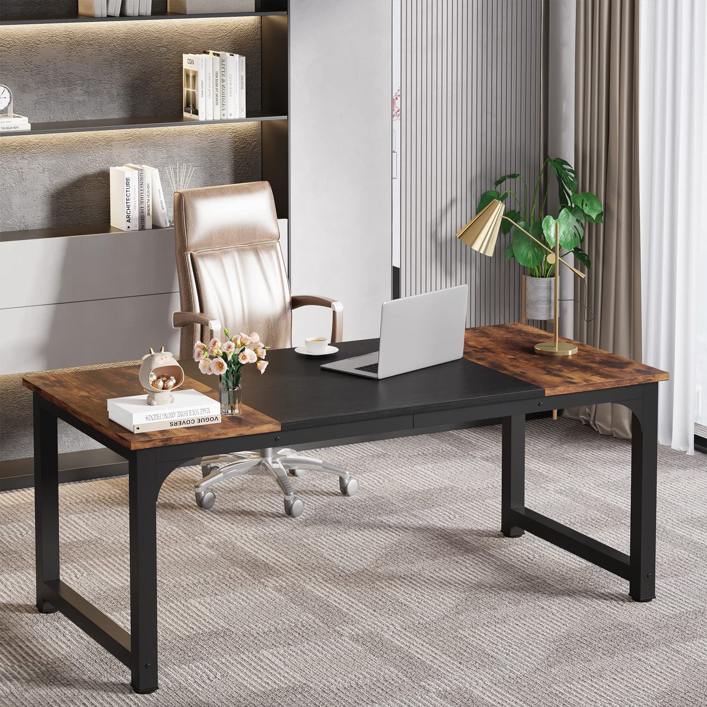 LITTLE TREE 63 Inch Large Executive Office Desk, Simple Computer Workstation with 31.5 inch Extra Wide Desktop for Home Office
