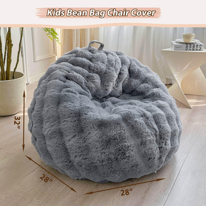 LIFEREVO Kids Fluffy Faux Rabbit Fur Bean Bag Chair Cover, No Filler, Grey