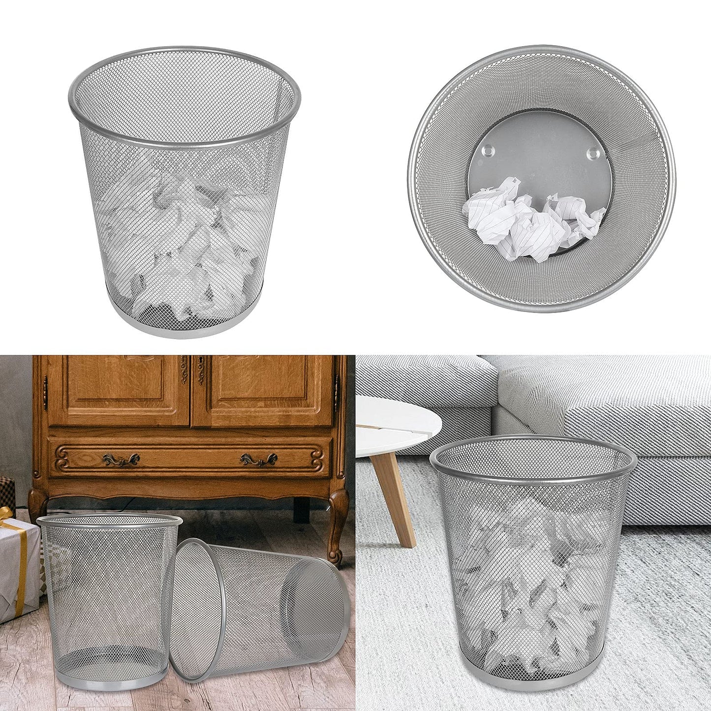 AHUNTTER 3 Pack Mesh Waste Paper Bin 12 Litres Metal Waste Basket Small Trash Can Rubbish Bin for Bedrooms Bathrooms Office Home Kitchens Supplies