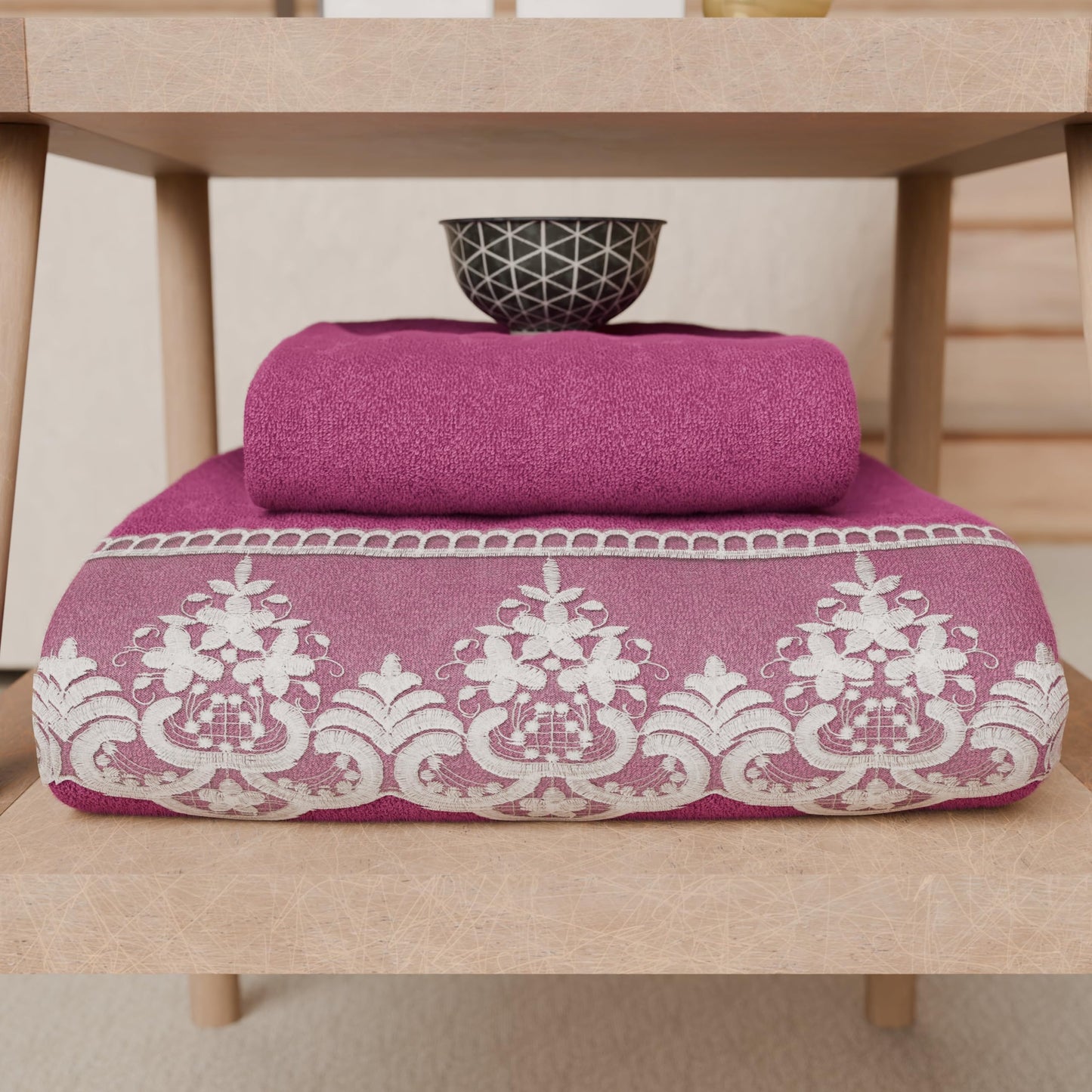 PETTI Artigiani Italiani - 100% Cotton Terry Bath Towels, 1+1 Towel Set, 2 Pieces 1 Face Towel and 1 Hand Towel, Fuchsia