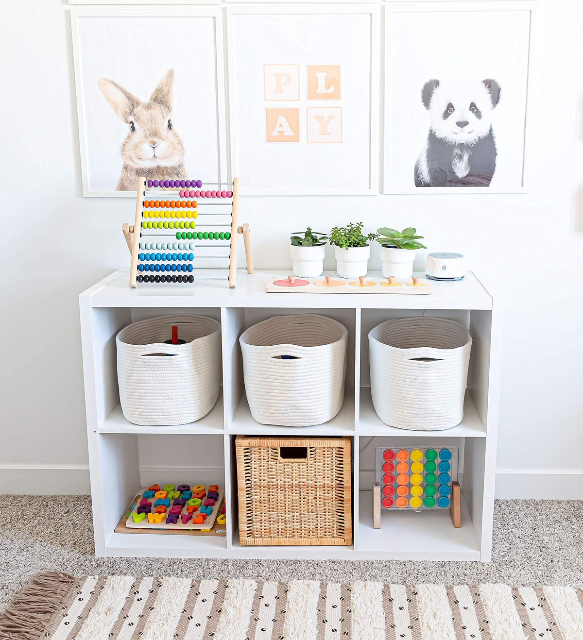 OrganiHaus Set of 3 White Basket for Towel Storage | Bathroom Storage Baskets for Shelves | Blanket Basket for Living Room