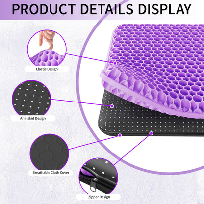 YOYIKKO Gel seat cushion, breathable design gel cushion, relieve back pain pressure, suitable for car office home wheelchair chair kit (violet-94)
