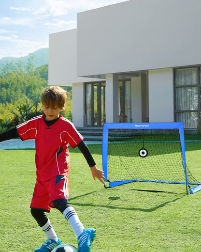 SONGMICS Football Goal Set of 2, Portable Football Nets with Targets and Training Cones, Blue SZQ422Q01