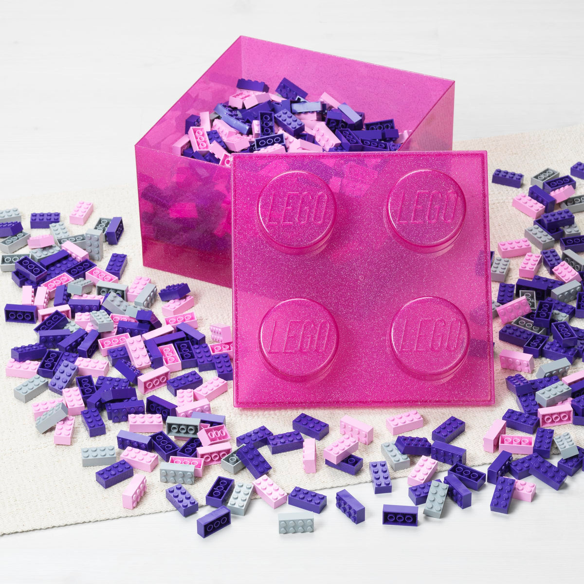 Room Copenhagen LEGO Storage Brick 4 Knobs Glitter Medium Violet - Stackable Plastic Storage Box with Lid for Kids and Adults Desk Organizer and Toy