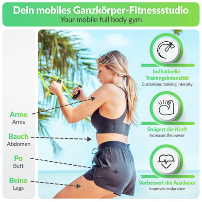 Premium sling trainer with door anchor and certificate (InBuB seal) including exercise post, training plan | handmade, lime without spacer (Basic)