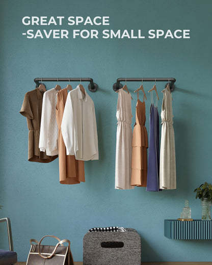 OROPY Set of 2 Wall Mounted Clothes Rail, 49cm Industrial Pipe Clothes Rack