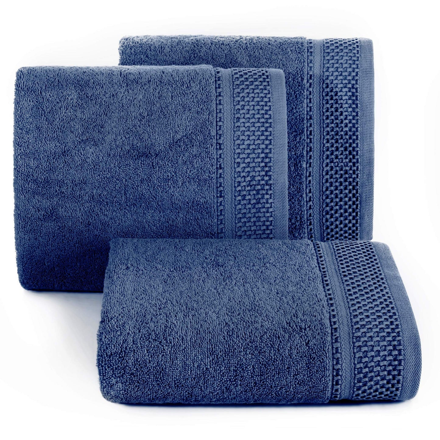 Eurofirany Carlo Bath Towel Set Hand Towel Sauna Towel Pattern - Absorbent, 100% Cotton 580g/m, Pack of 3 and 6, Navy Blue, 50 x 90 cm, 6