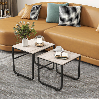 FOUBAM End Tables Set of 2 for Living Room,Small Coffee Table,Nesting Tables Couch Sofa Side Tables Metal Frame/Wood Look for Bedroom Office,Sturdy