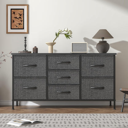 Feonase Chest of Drawers,Bedroom Dresser with 7 Fabric Drawers, Metal Frame & MDF Wood Top, Adjustable Feet, Storage Organizer Unit for Bedroom