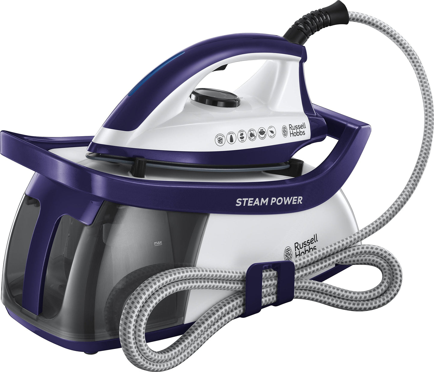 Russell Hobbs Steam Iron [2600W,100g/min continuous steam] SteamPower (4.5 bar pressure, 60sec heat up time, 1.9m cord, 3 steam settings, 1.3 L tank,