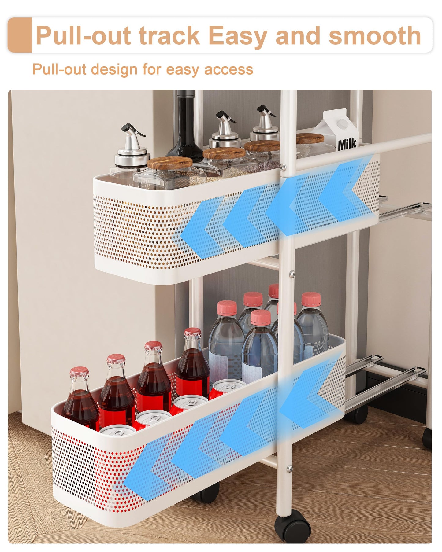 UMDONX Metal Kitchen Storage Trolley with Pull out Basket Narrow 5 Tier